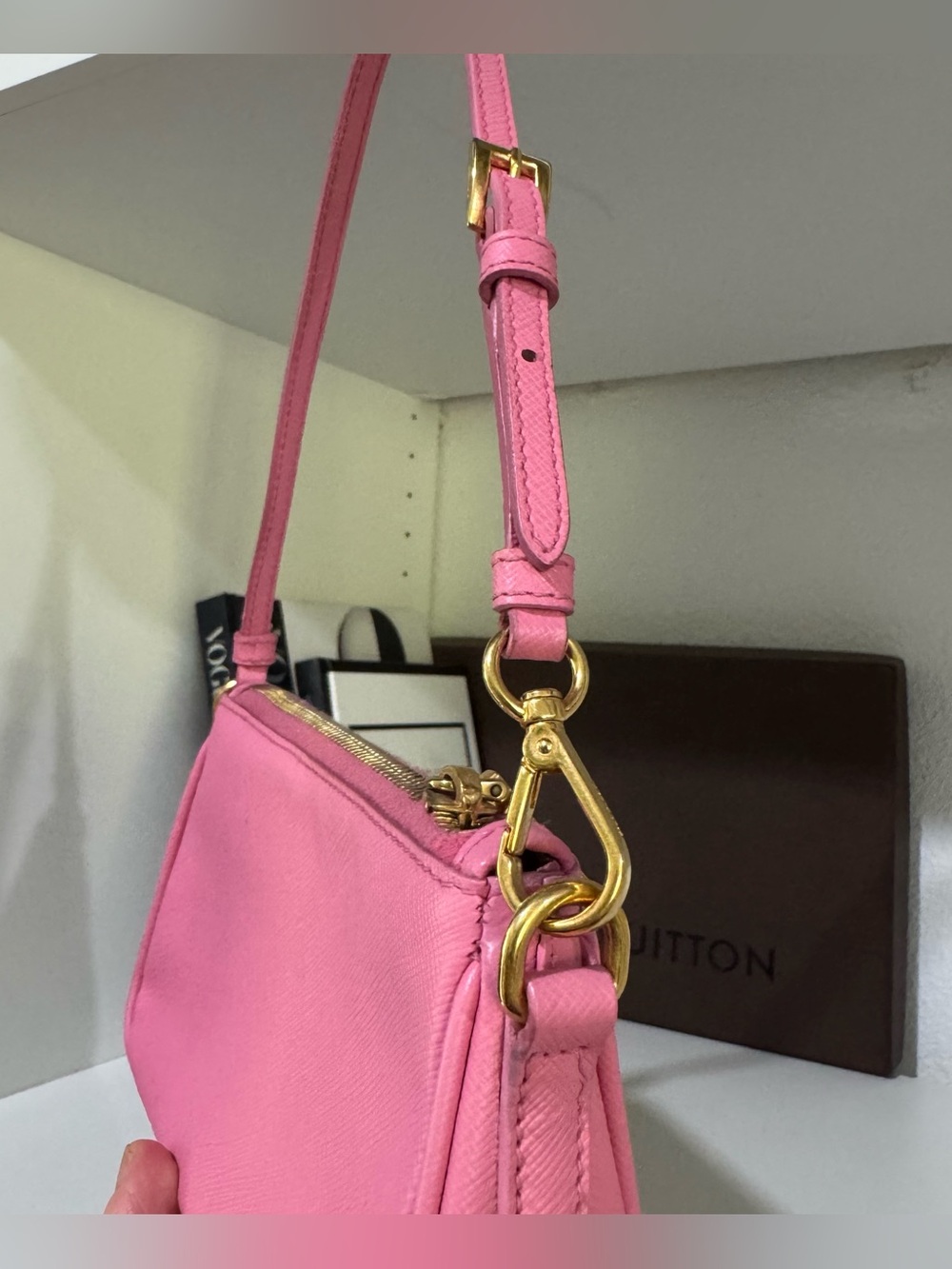 Prada Hot Pink Saffiano Shoulder Bag with Gold Hardware - Picture 3 of 11